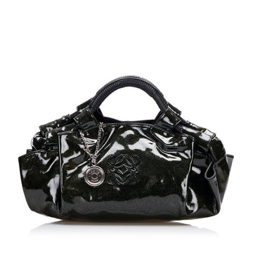 LOEWE Nappa Aire Anagram Lame Handbag Black Enamel Ladies