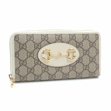 Gucci Round Long Wallet GG Supreme Women's Beige PVC Leather 621889 Horsebit 1955 Zip Around