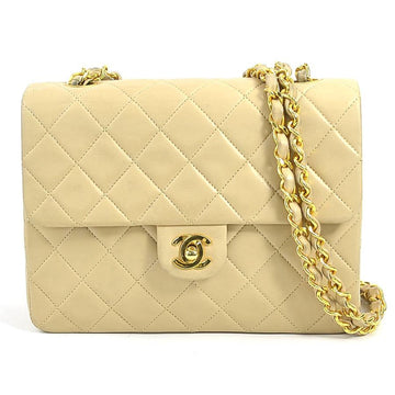 CHANEL Crossbody Shoulder Bag Matelasse Leather/Metal Beige/Gold Women's