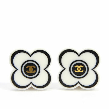 CHANEL Earrings Coco Mark Flower Motif Clover 02P Plated Gold White Black Accessories Women's accessories jewelry coco