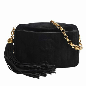 CHANEL Suede Mademoiselle Coco Mark Chain Shoulder Bag Black