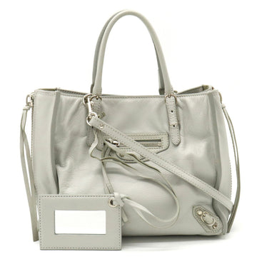 BALENCIAGA paper handbag shoulder bag leather light gray 305572