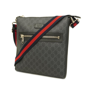 GUCCI Shoulder Bag GG Supreme 474137 Leather Black Silver Hardware Women's