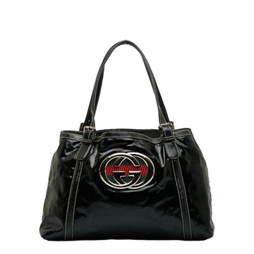 GUCCI Newbrid Double G Sherry Tote Bag Shoulder 162094 Black Multicolor Patent Leather Women's