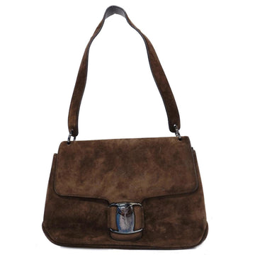 SALVATORE FERRAGAMO Shoulder Bag Vara Suede Brown Women's