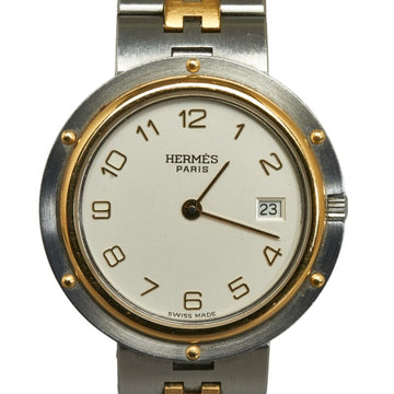 HERMES Clipper Watch Quartz Ivory Dial Stainless Steel Ladies