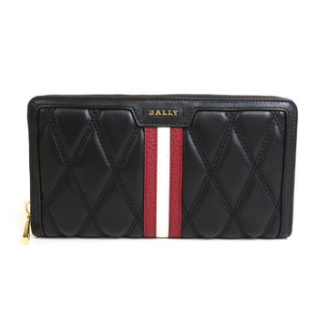 BALLY Round Zipper Long Wallet Leather Black Ladies