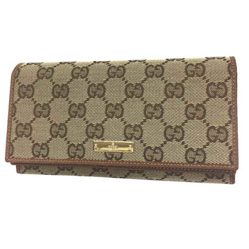 Gucci GG canvas W flap bifold long wallet 131888 leather beige