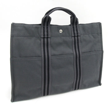 HERMES Handbag Four Tote MM Gray Black Cotton Canvas Bag Women's Men's