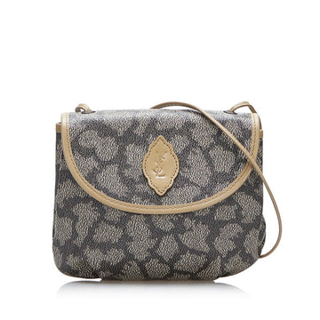 SAINT LAURENT Leopard Shoulder Bag Gray Black PVC Leather Ladies