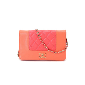 CHANEL Mademoiselle Matrasse Chain Wallet Long Leather Pink Orange A80972 Gold Hardware