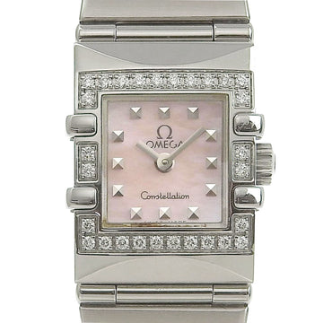 OMEGA Constellation Carre Quadra Diamond Bezel 1535.73 Stainless Steel x Quartz Analog Display Ladies Pink Shell Dial Watch