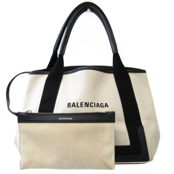 BALENCIAGA Navy Cabas S 339933 Women's Canvas,Leather Handbag Black,Off-white