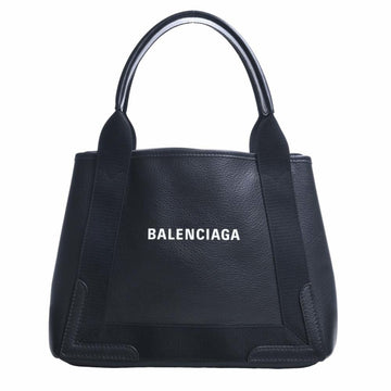 BALENCIAGA Leather Navy Cabas S Tote Bag 339933 Black Women's