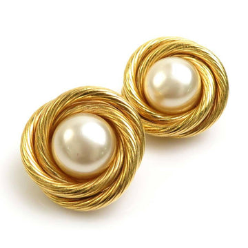 CHANEL Earrings GP/Fake Pearl Gold x White Ladies