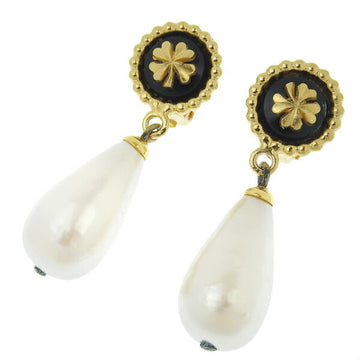 CHANEL Pearl Clover Motif Earrings Gold Ladies