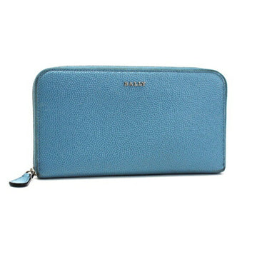 BALLY Round Long Wallet Embossed Leather Light Blue  Women's Men's