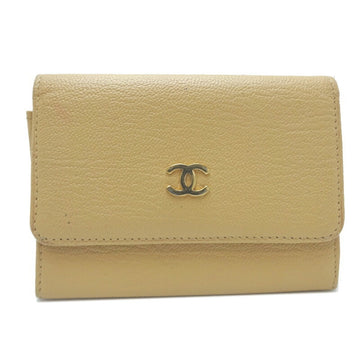 CHANEL ladies card case leather beige