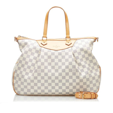 LOUIS VUITTON Damier Azur Siracusa GM Handbag Shoulder Bag N41111 White PVC Leather Women's