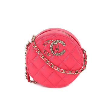 CHANEL 19 chain shoulder bag caviar skin leather pink round type AP1805 gold metal fittings Matelasse Bag
