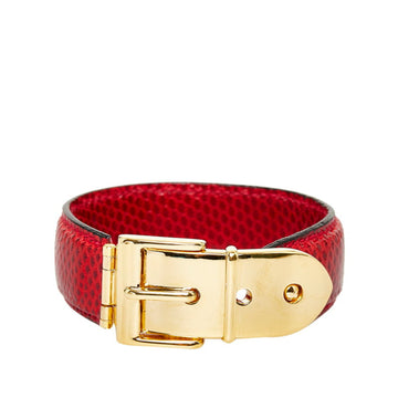 GUCCI Belt Motif Bangle Red Gold Leather Metal Ladies