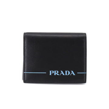 PRADA folio compact wallet leather black blue 1MV204 logo gold metal fittings Compact Wallet