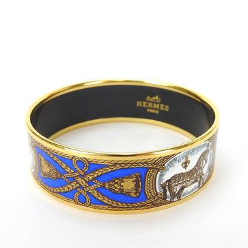 HERMES enamel bangle bracelet accessory carriage pattern cloisonne gold blue GP plated ladies  accessories