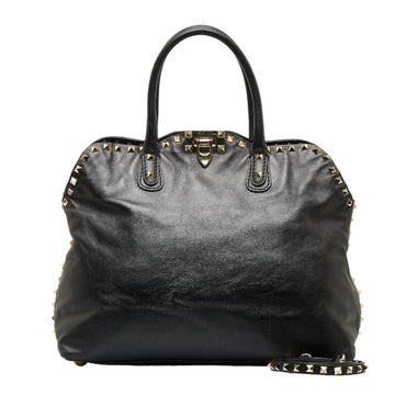 VALENTINO GARAVANI Garavani Rockstud Handbag Shoulder Bag Black Leather Women's