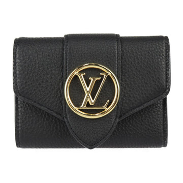 LOUIS VUITTON Portefeuille LV Pont Neuf Compact Trifold Wallet M80300 Grain Calf Leather Black Ivory Gold Hardware