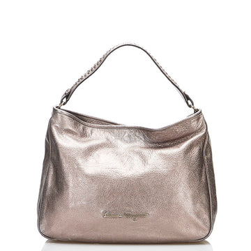 SALVATORE FERRAGAMO one shoulder bag handbag B991 silver leather ladies