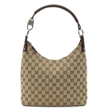 GUCCI GG Canvas Shoulder Bag Leather Beige Dark Brown 115003