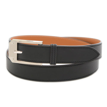 HERMES Belt Box Calf Black Silver Hardware Unisex #85