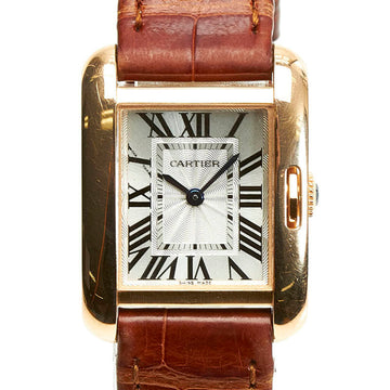 CARTIER Tank Anglaise SM watch W5310027 quartz silver dial K18PG pink gold ladies