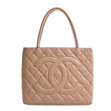 CHANEL Caviar Skin Coco Mark Reproduction Tote Bag Beige Ladies