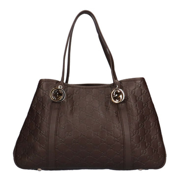 GUCCI GG Twins Shima Tote Bag Leather Brown Ladies