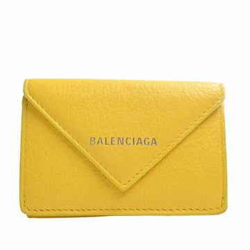BALENCIAGA Leather Paper Trifold Wallet 391446 Yellow Ladies
