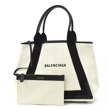 BALENCIAGA handbag tote bag canvas/leather ivory x black unisex 581292