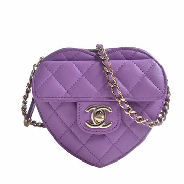CHANEL Lambskin Matelasse Heart Here Mark Chain Shoulder Bag Purple Women's