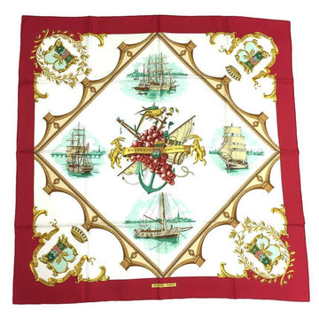 HERMES Scarf Muffler Carre 90 BORDEAUX PORTE OCEANE [Entrance of Bordeaux City in France] White Red 100% Silk