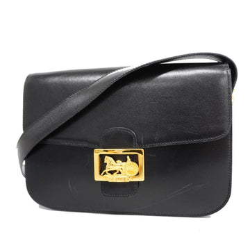 CELINE Shoulder Bag Carriage Hardware Leather Black Gold Women's