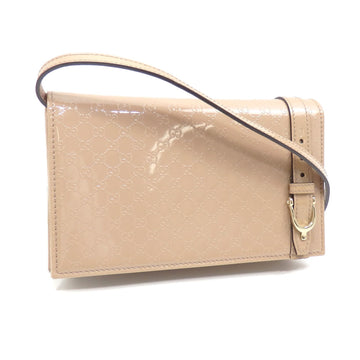 GUCCI Shoulder Wallet Micro sima Women's Pink Beige Patent Leather 354086 Long Bag