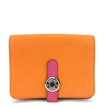 HERMES coin case Dogon orange x pink bicolor J engraved leather accessories ladies