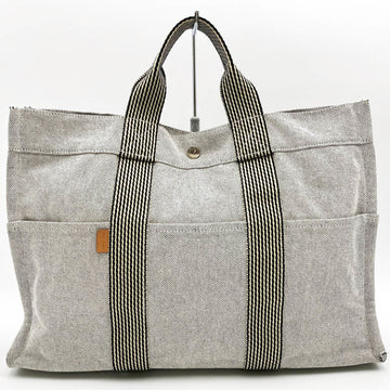 HERMES New Fool Toe MM Tote Bag Handbag Gray Canvas Ladies Men's Unisex