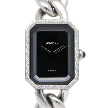 CHANEL Premiere M Watch Stainless Steel H0495 Quartz Ladies Chain Bracelet Bezel Diamond