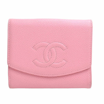 CHANEL Caviar Skin Coco Mark Bifold Wallet Pink Ladies