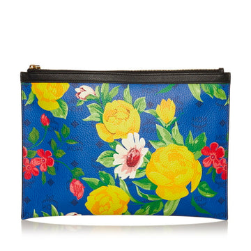 MCM Visetos Glam Flower Clutch Bag Second Blue Yellow Multicolor PVC Leather Ladies