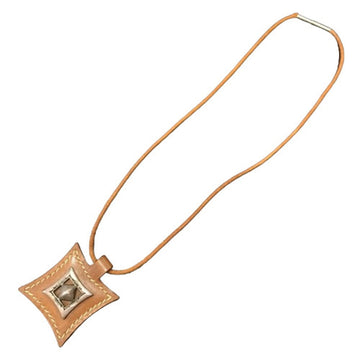 HERMES Leather Necklace M Brown G Engraved Touareg Metal Fittings Men's Women's Accessories ITLXNV90F9LA