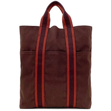 HERMES tote bag Kabas Bordeaux red cotton canvas  stripe wine ladies' men's