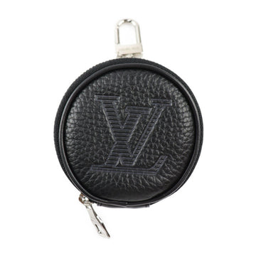 LOUIS VUITTON Porte Cle Round Keychain MP2860 Taurillon Leather Black Silver Hardware Keyring Coin Case Bag Charm