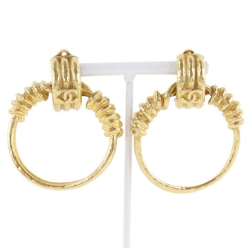 Chanel Hoop Cocomark Vintage Gold Plated 94P Women's Earrings